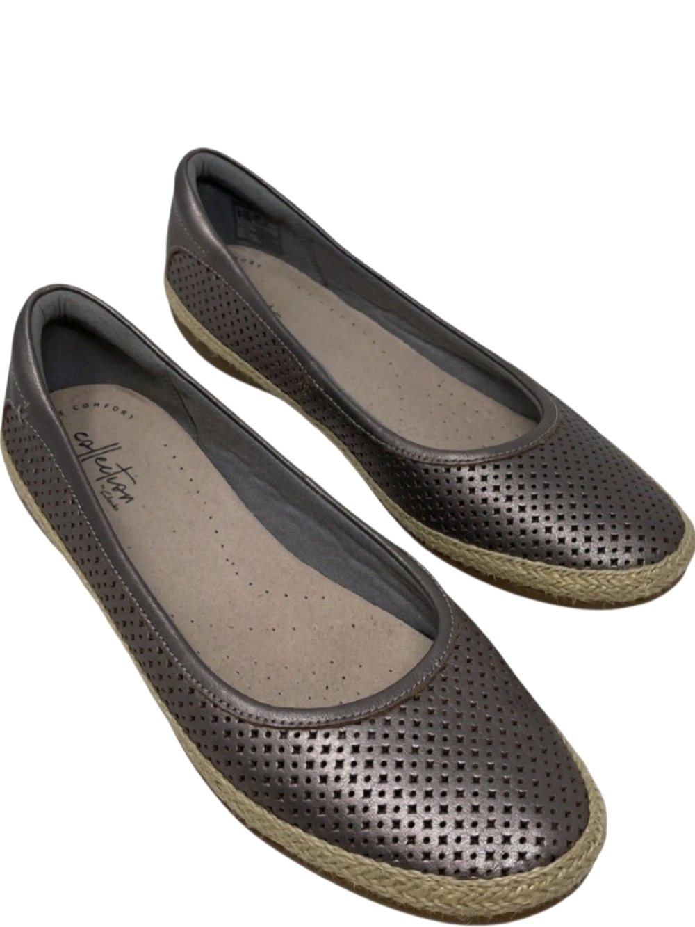 Clarks Collection Danelly Adira Metallic Pewter/SIlver Leather Espadrille